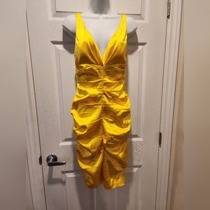 BA Nites ruched yellow satin cocktail dress sz 10